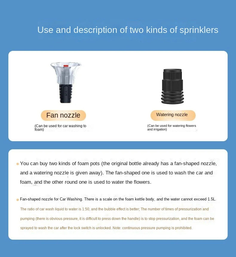 2L Hand Pump Foam Sprayer - 3 Nozzles - Car Wash Foam Cannon - Drive Mellow
