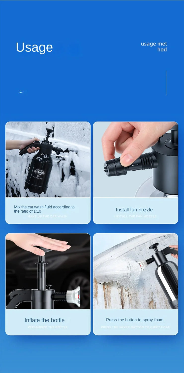 2L Hand Pump Foam Sprayer - 3 Nozzles - Car Wash Foam Cannon - Drive Mellow