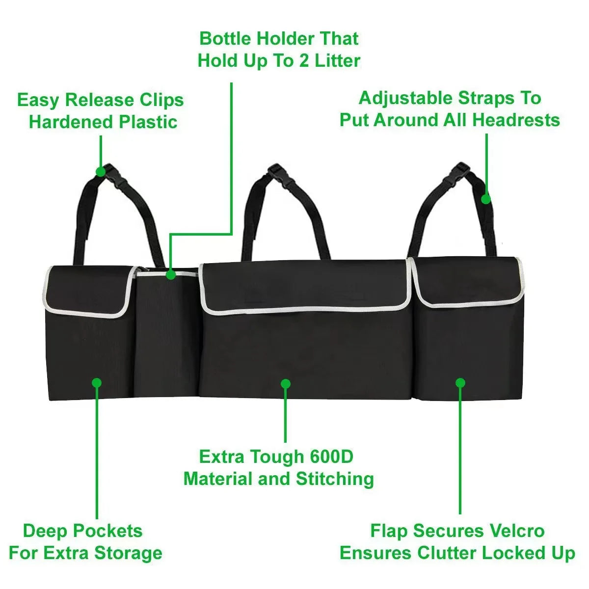 Car Back Seat Hanging Organizer - Nylon Storage Bag - Drive Mellow